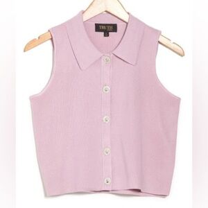 NWT - Truth by Republic Mauve Collared Jewel Button Sleeveless Sweater -…
